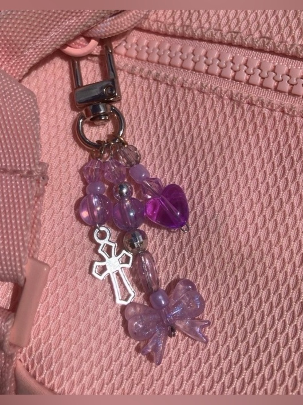 Pink Beaded Heart & Bow Key Charm Holder
